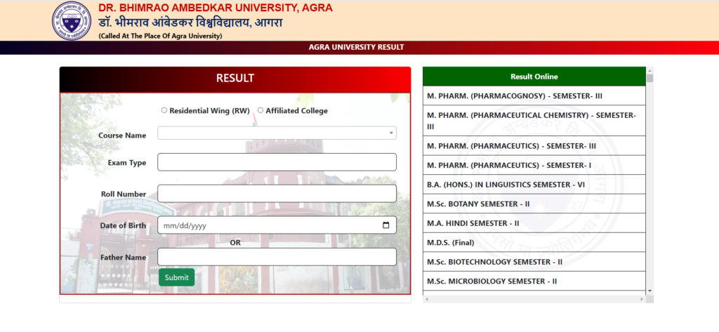 Dr Bhimrao Ambedkar University Result