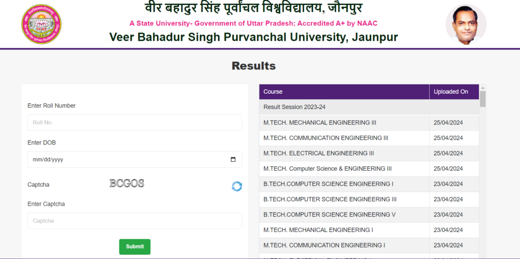 Veer Bahadur Singh Purvanchal University Result 