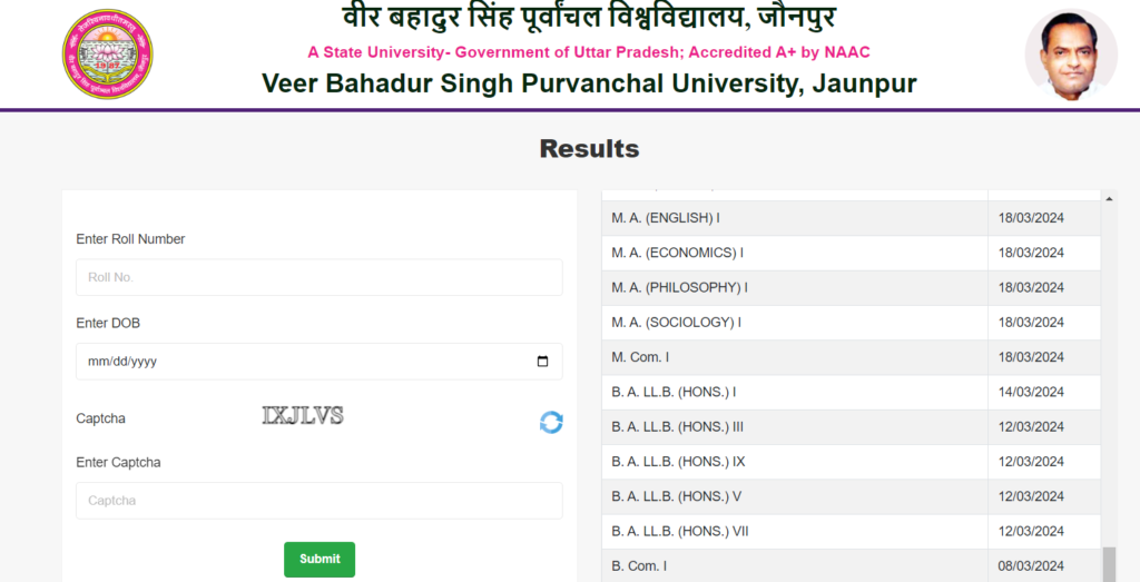 Veer Bahadur Singh Purvanchal University Bed Result